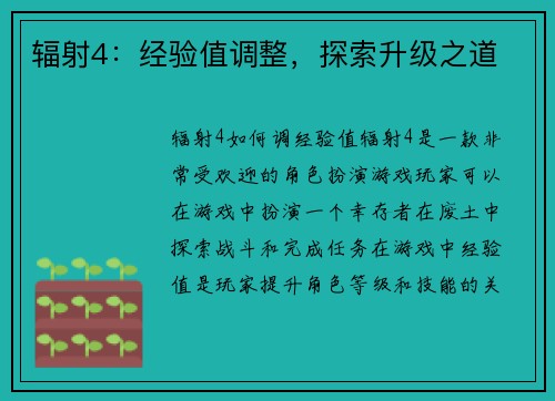 辐射4：经验值调整，探索升级之道